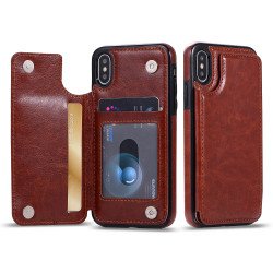 iPhone Xr Flip Book Leather Style Credit Card Case (Brown)